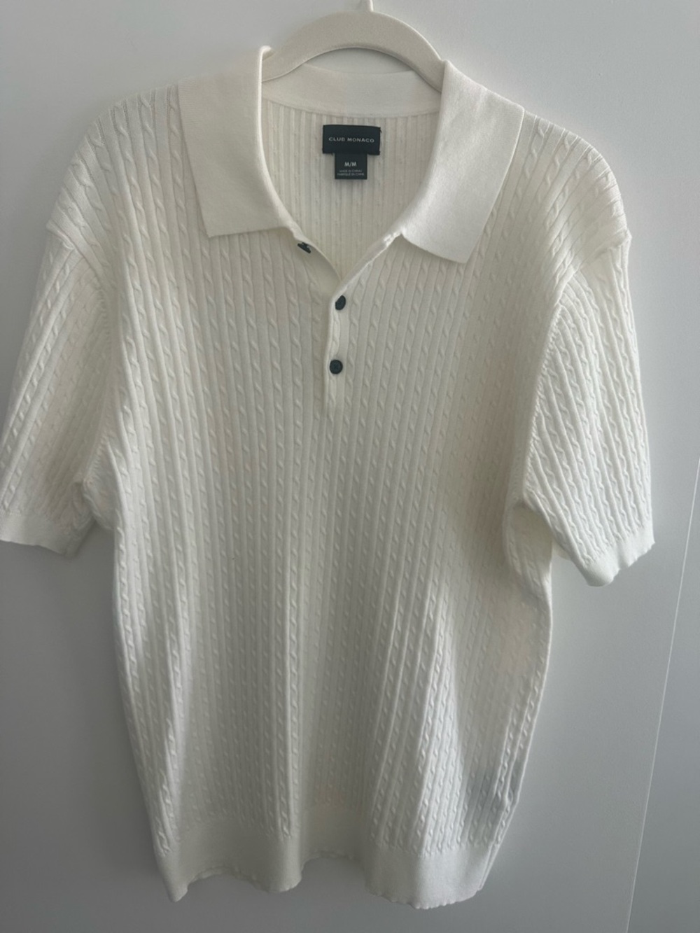 Club Monaco Cream Cable-Knit Short Sleeve Polo